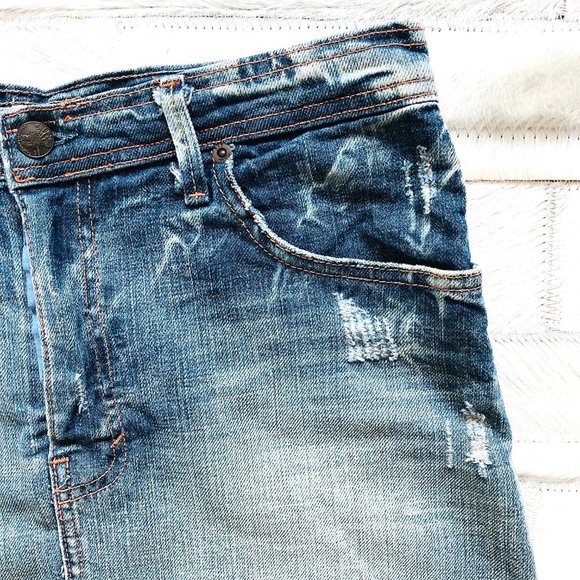 575 Denim Distressed Denim Mini Skirt - Picture 3 of 7